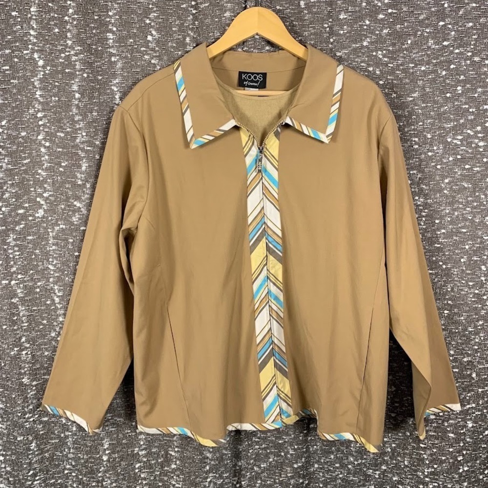 Koos of Course Brown Full Zip Jacket & Tank Top Set Geometric NWT Women's 2X